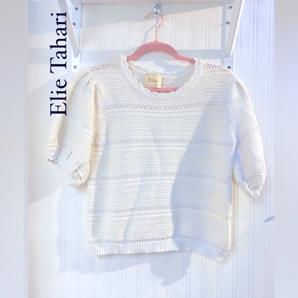 Elie Knit Short Sleeve Sweater Sz S
